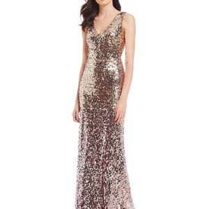 Marina Metallic Ombre Sequin Gown Maxi Dress Size 6 NEW